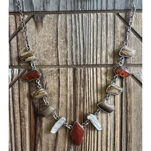 Vintage Jay King Necklace Jasper Amber Biwa Pearl 925 DTR